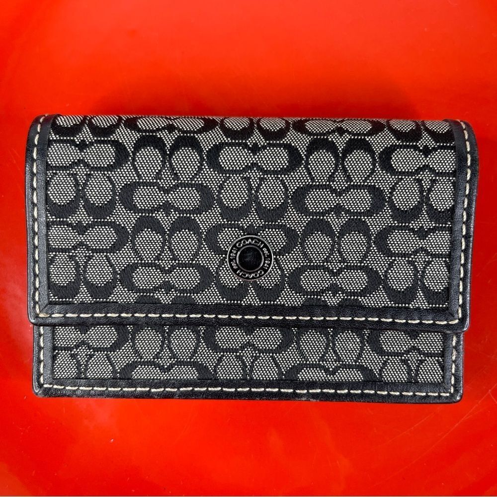 Vintage COACH Signature Credit Card Holder/Mini Wallet Gray/Black